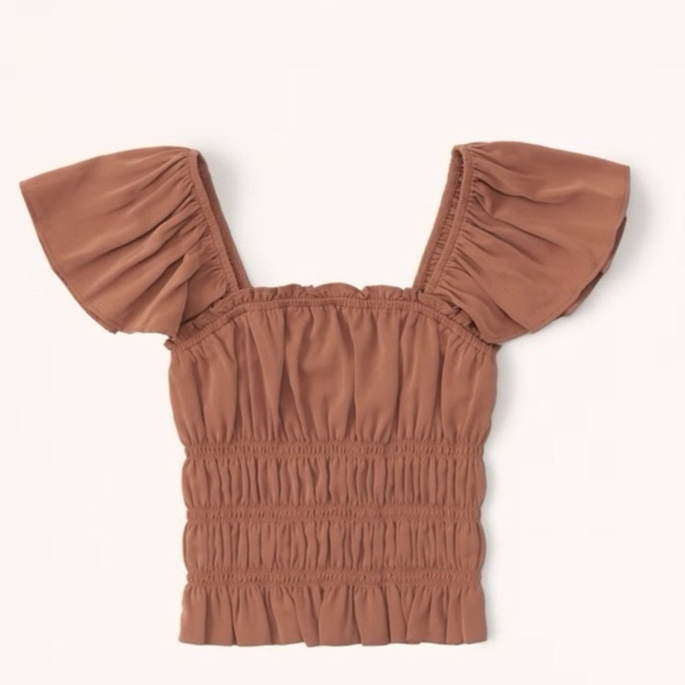 Abercrombie & Fitch Flutter Sleeve Smocked Crop Top